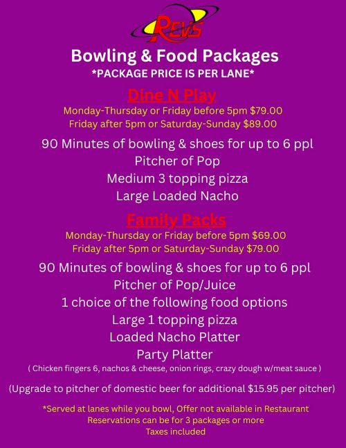Bowling & Food Packages &ndash; REVS Rose Bowl