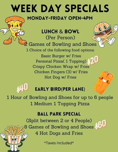 Week Day Specials &ndash; REVS Rose Bowl